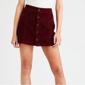 American Eagle Hi-Rise A-Line Burgundy Corduroy Mini Skirt Size 14 Short